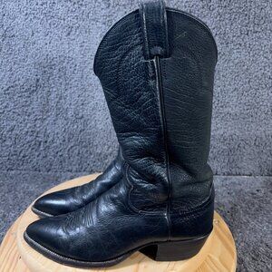 Justin Western Boots Mens Size 9 Black Leather Pointed Toe Pull On Cowboy 1339